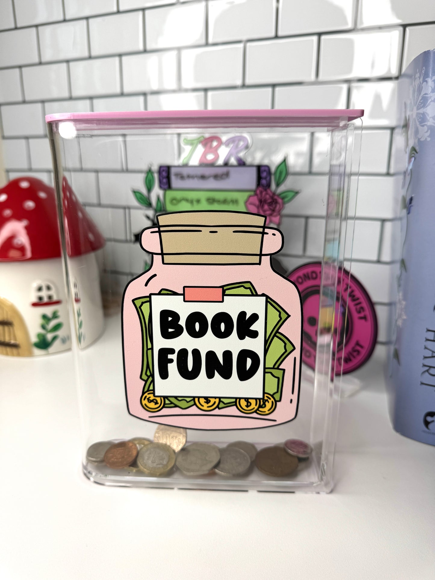 Book Fund Acrylic Money Box - With Removable Lid