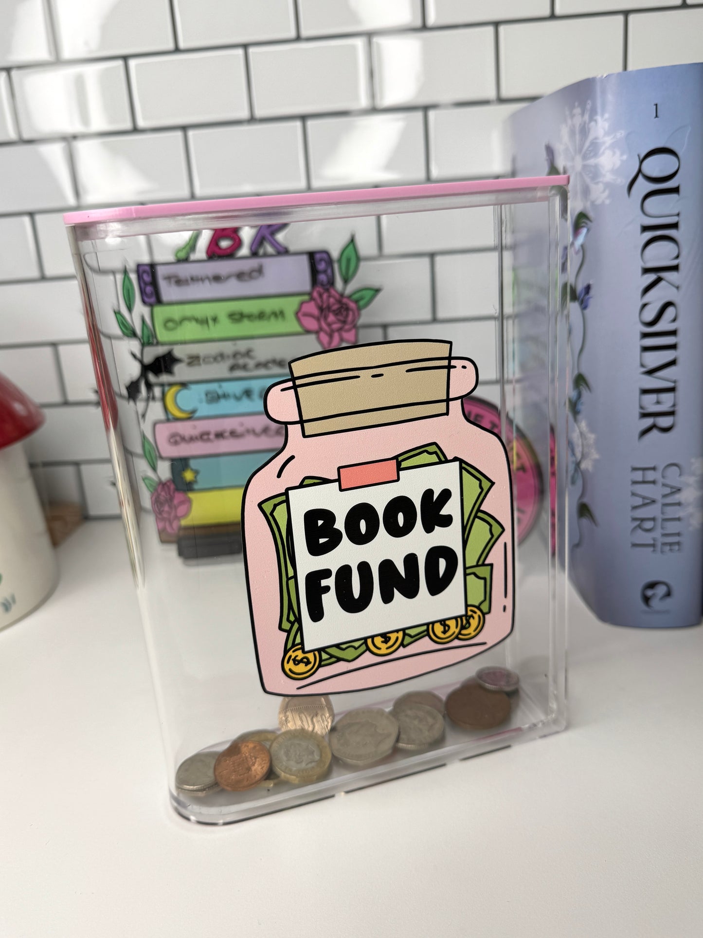 Book Fund Acrylic Money Box - With Removable Lid
