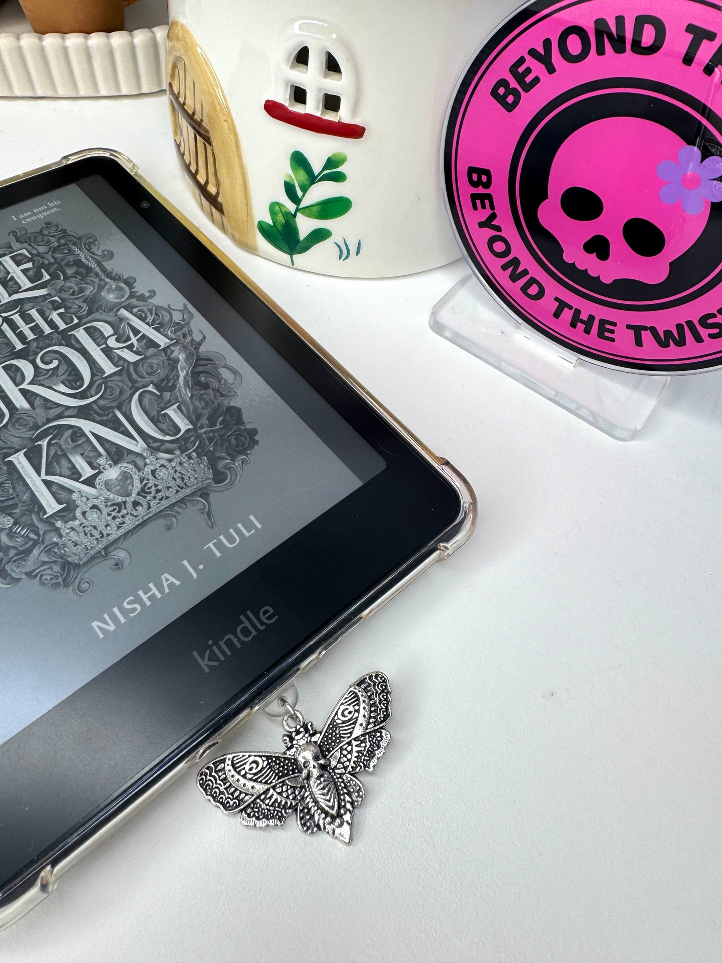 Death Moth Silver eReader Charm Dust Plug