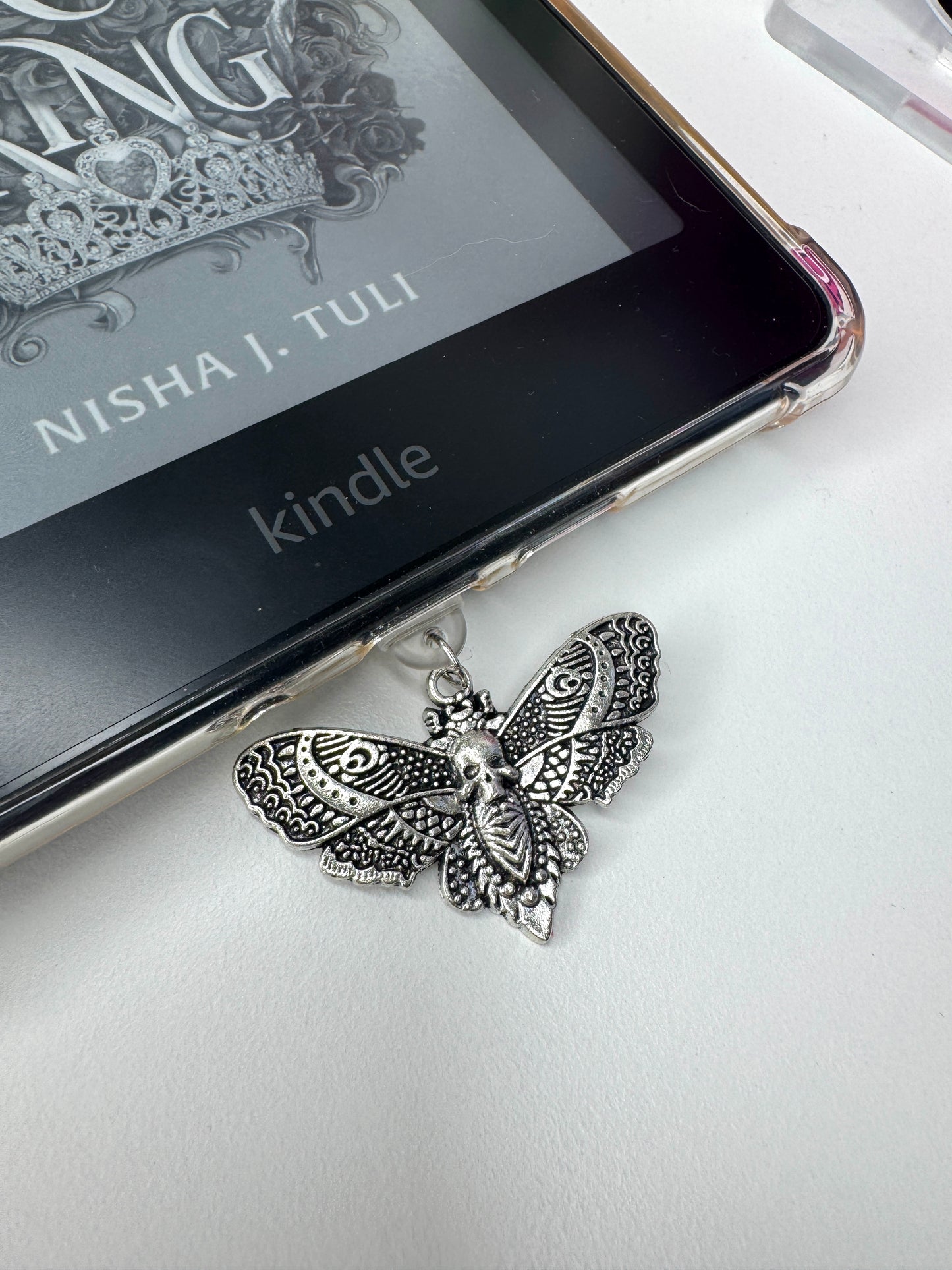 Death Moth Silver eReader Charm Dust Plug