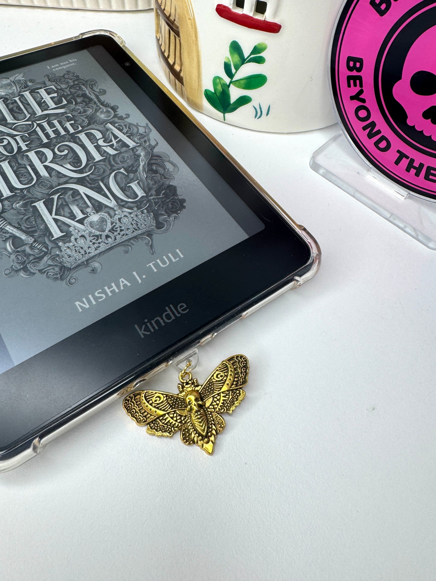 Death Moth Gold eReader Charm Dust Plug