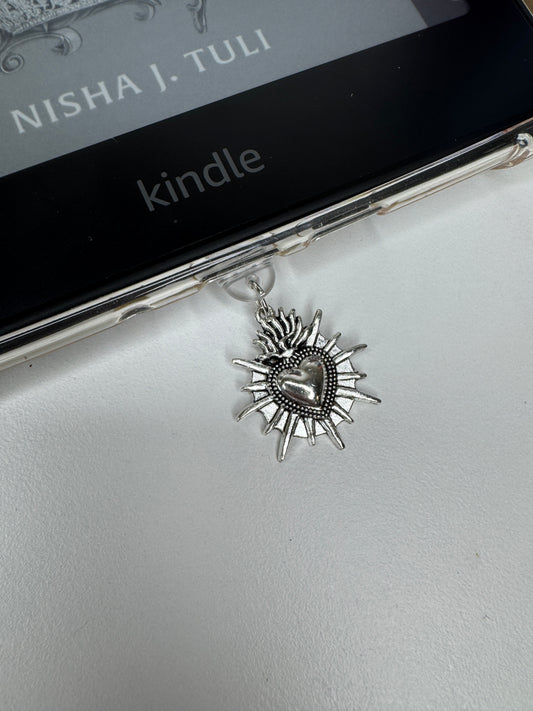Silver Heart eReader Charm Dust Plug