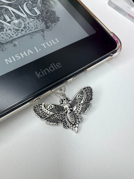 Death Moth Silver eReader Charm Dust Plug