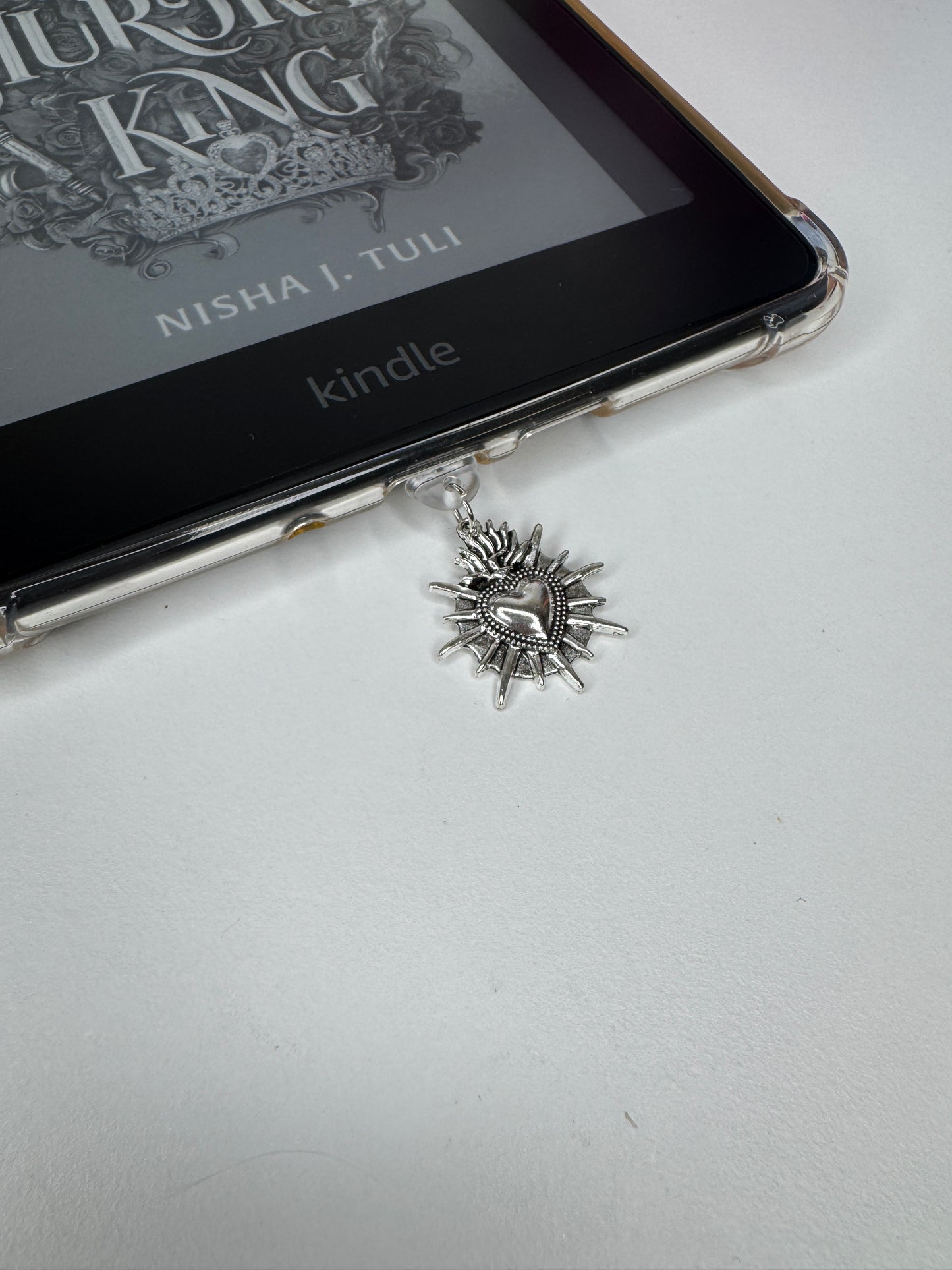 Silver Heart eReader Charm Dust Plug